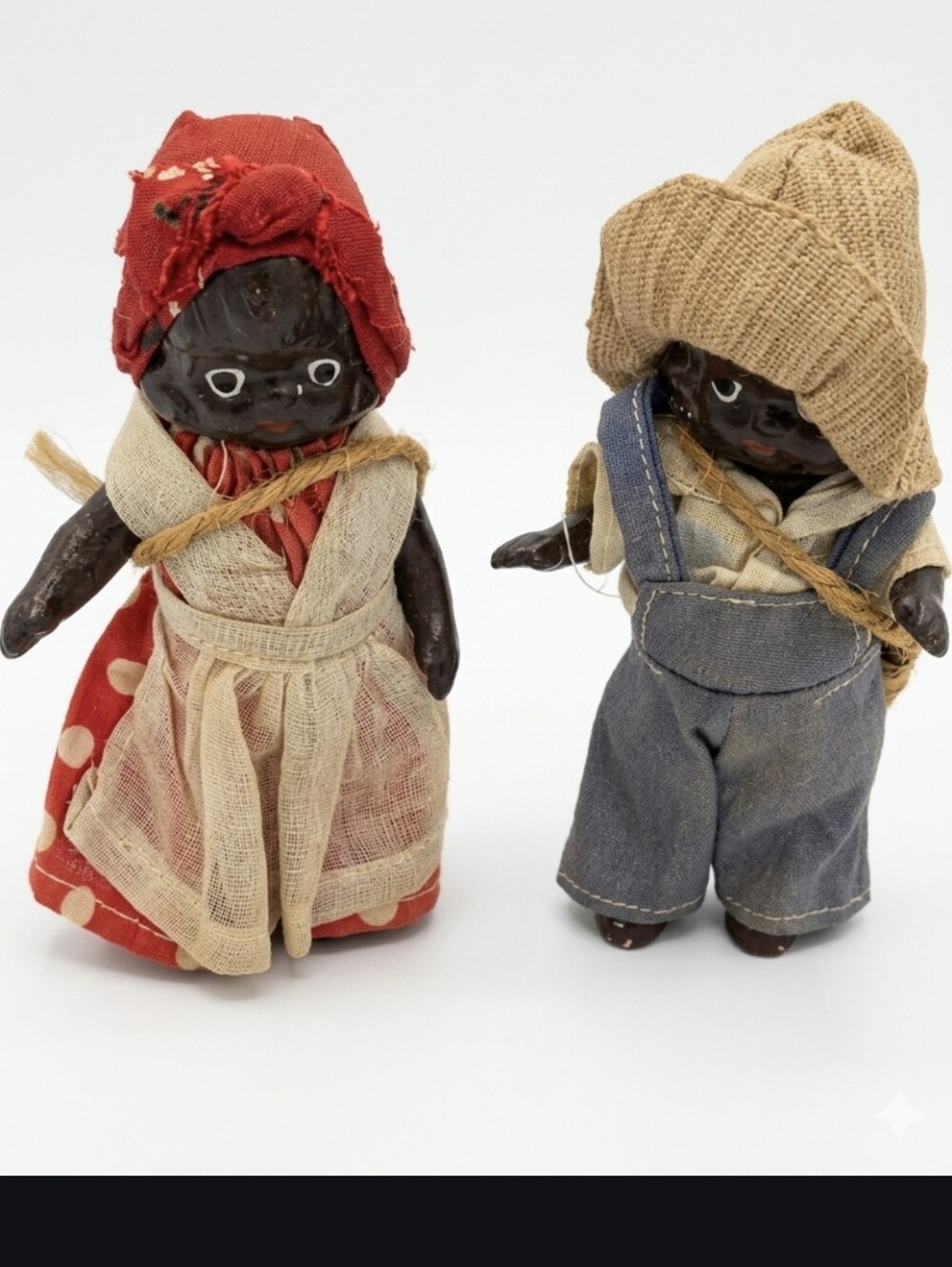 Vintage Black Bisque Composition Doll Twins Brother Sister 4" Americana